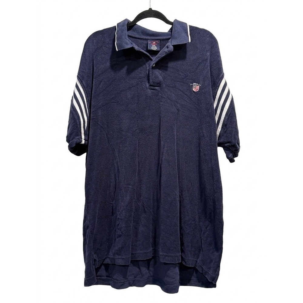 US Polo Assn Mens 2XL Terry Cloth Polo Shirt Navy Blue White Stripe 11-8457U3